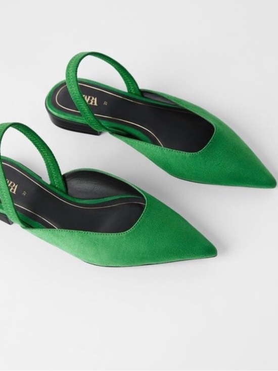 Zara Shoes - Zara Green Pointed Slingback Flats